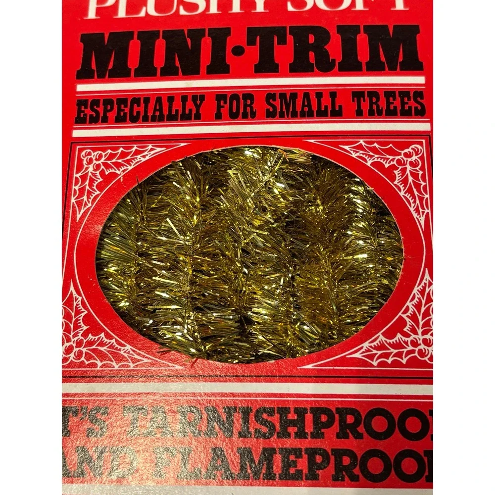Vintage Mystic Plushy Soft Mini-Trim Gold Tinsel Garland 15 Ft Made USA NOS